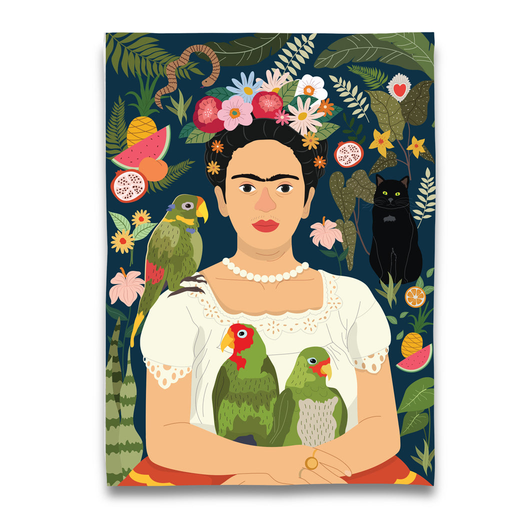 Tea Towel - Frida with Parrots